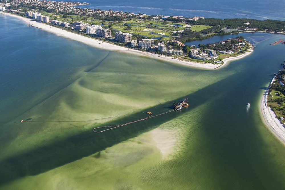 View of dredge in a bay
