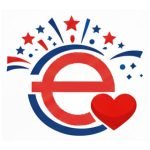 icon of e letter with a heart and fireworks